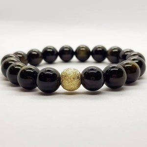Gold Obsidian Beads Bracelet with 925 Sterling Silver - Jillian&amp;Jacob Gemstones