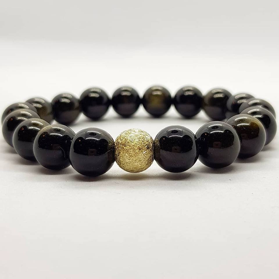 Gold Obsidian Beads Bracelet with 925 Sterling Silver - Jillian&Jacob Gemstones