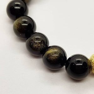 Gold Obsidian Beads Bracelet with 925 Sterling Silver - Jillian&amp;Jacob Gemstones